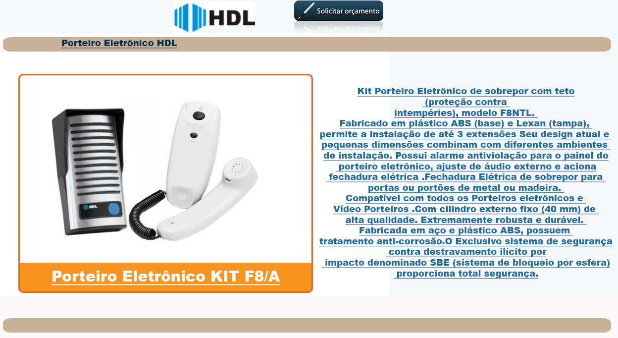 PORTEIRO ELETRONICO HDL KIT F8/A - INSTALAÇÃO - ASSISTENCIA E VENDAS