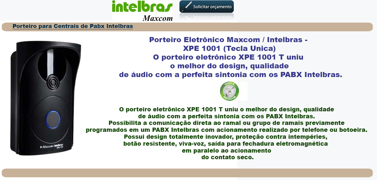 Porteiro Eletronico p/ Pabx Intelbras - Consulte-nos - Ligue: 11 2011 4286